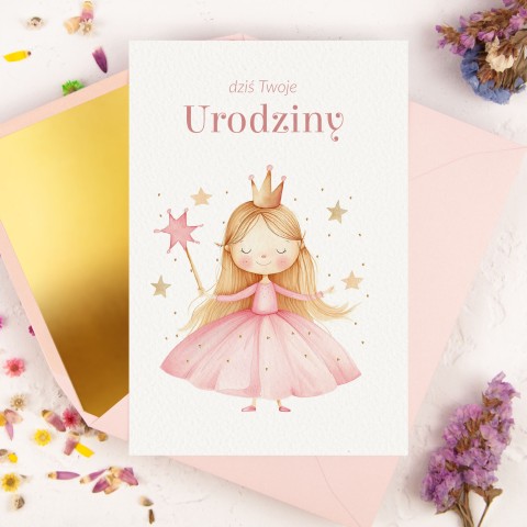 Personalizowana Kartka na urodziny dla dziewczynki z różową księżniczką - Little Princess